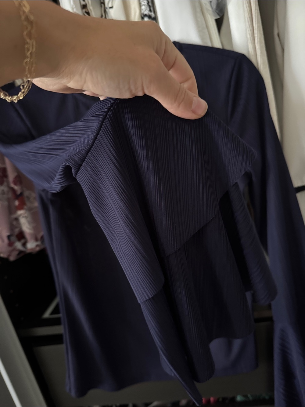 J.O.A. Navy Ribbed Long-Sleeve Top with Tiered Bell Sleeves - Picture 4 of 6
